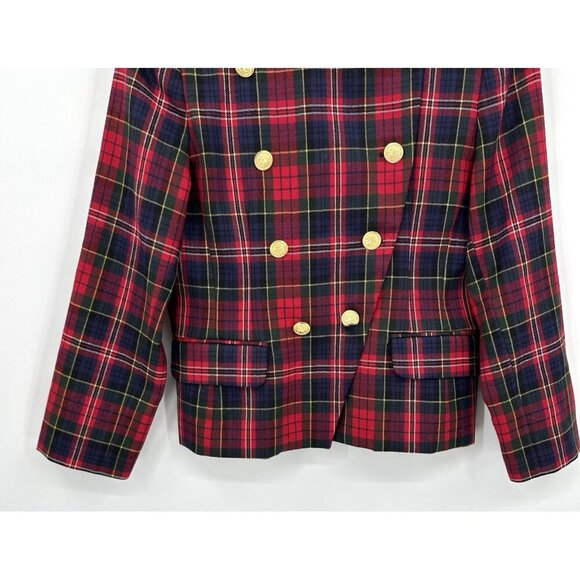 vintage 90s PLAID CROPPED JACKET blazer double breasted 100% wool tweed 8 - Picture 6 of 8